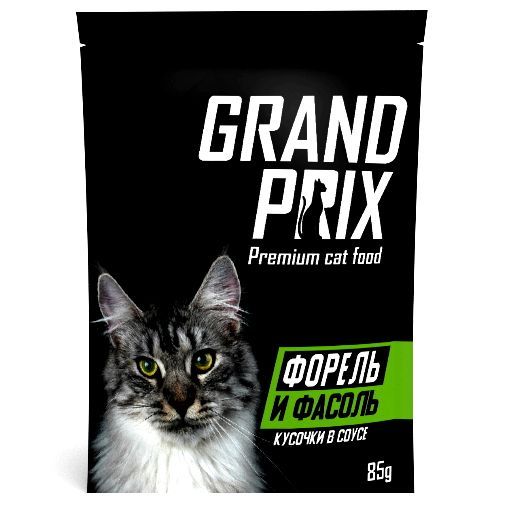 GRAND PRIX кусочки в соусе форель и фасоль для кошек