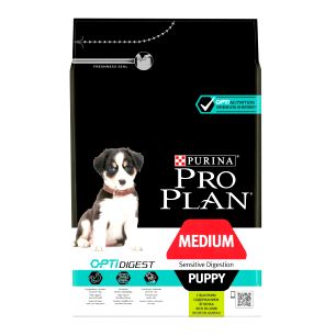 Сухой корм Purina Pro Plan для щенков средних пород с чувствительным пищеварением, ягнёнок с рисом, пакет, 3 кг