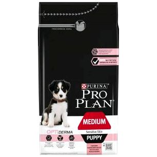 Сухой корм Purina Pro Plan для щенков средних пород с чувствительной кожей, лосось с рисом, пакет, 1,5 кг