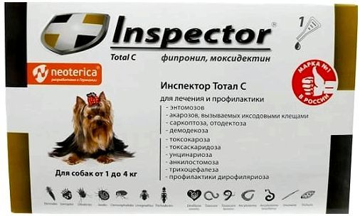 Капли на холку Инспектор Тотал С от ушных клещей для собак