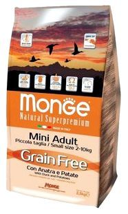 Monge Корм для собак Grain Free Mini Adult – Утка с картофелем. Беззерновой корм для собак фото