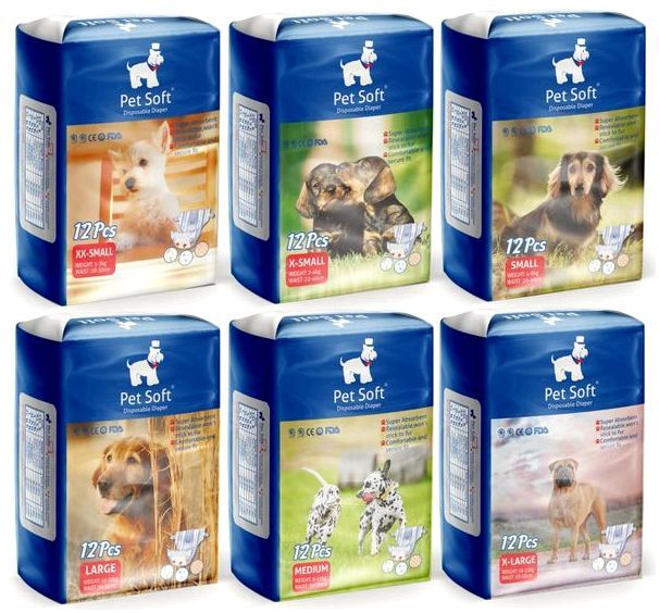 ПэтСофт Подгузники для домашних животных Diaper для собак, в ассортименте, 12 штук, Pet Soft