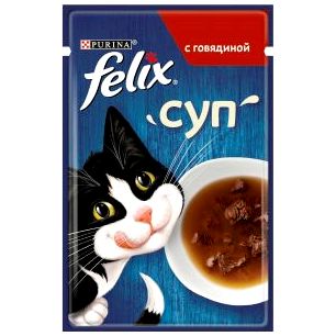 Влажный корм Purina Felix суп для взрослых кошек с говядиной, пауч, 48г