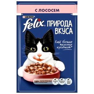 Влажный корм Purina Felix Природа вкуса для взрослых кошек с лососем, пауч, 85г