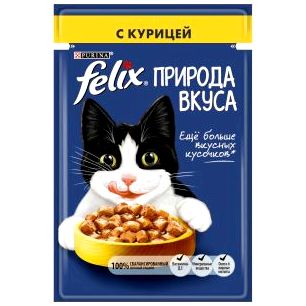 Влажный корм Purina Felix Природа вкуса для взрослых кошек с курицей, пауч, 85г