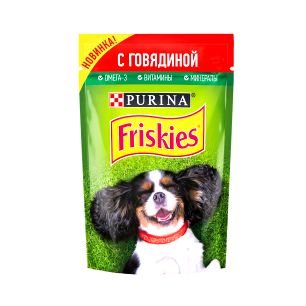 Влажный корм Purina Friskies для взрослых собак, с говядиной, пауч, 85 г