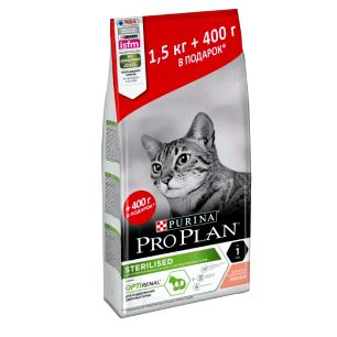 Промопак: Сухой корм Purina Pro Plan для стерилизованных кошек и кастрированных котов, с лососем, пакет, 1.5 кг + 400 г