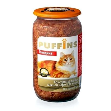 Puffins Консервы для Кошек Говядина Стекло
